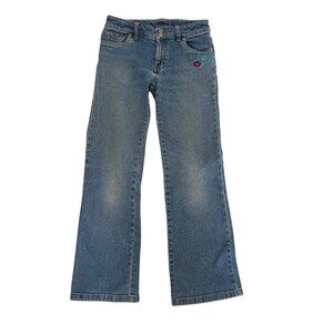 Vtg Tommy Hilfiger Girls Jeans Embroidered Straight Size 12 Flowers Mod Retro